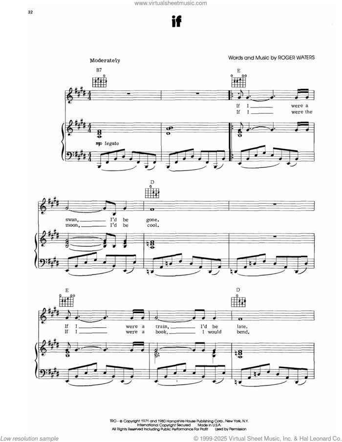 If sheet music for voice, piano or guitar by Pink Floyd and Roger Waters, intermediate skill level