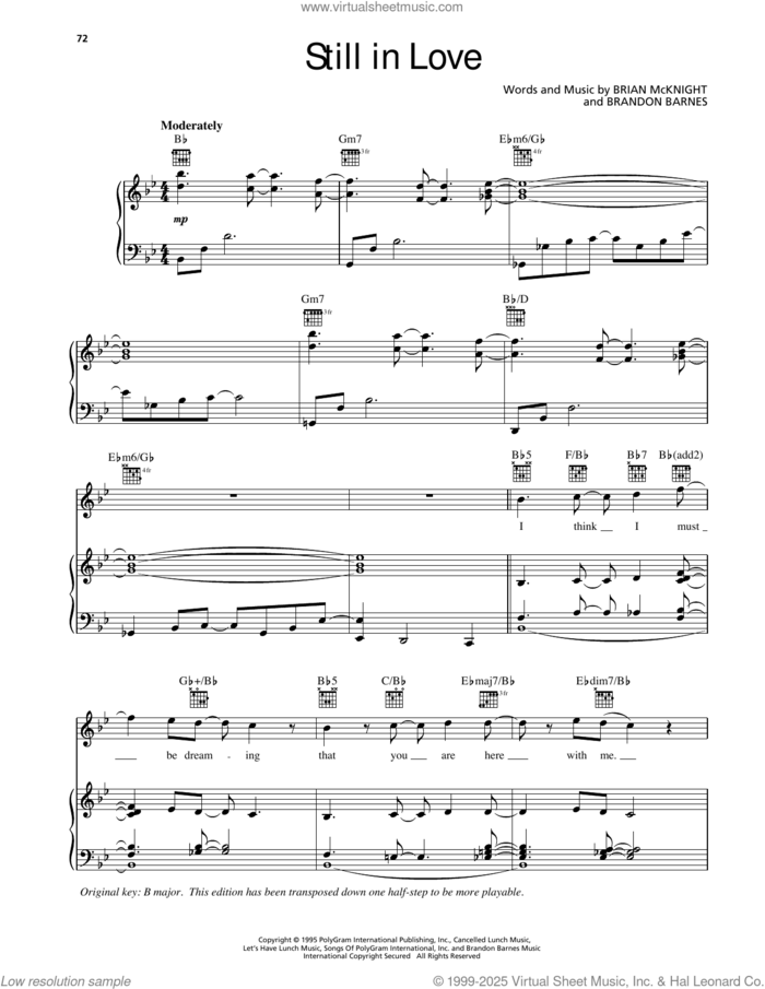 Still In Love sheet music for voice, piano or guitar by Brian McKnight and Brandon Barnes, intermediate skill level