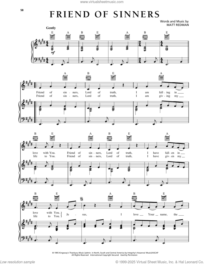 Friend Of Sinners sheet music for voice, piano or guitar by Matt Redman, intermediate skill level