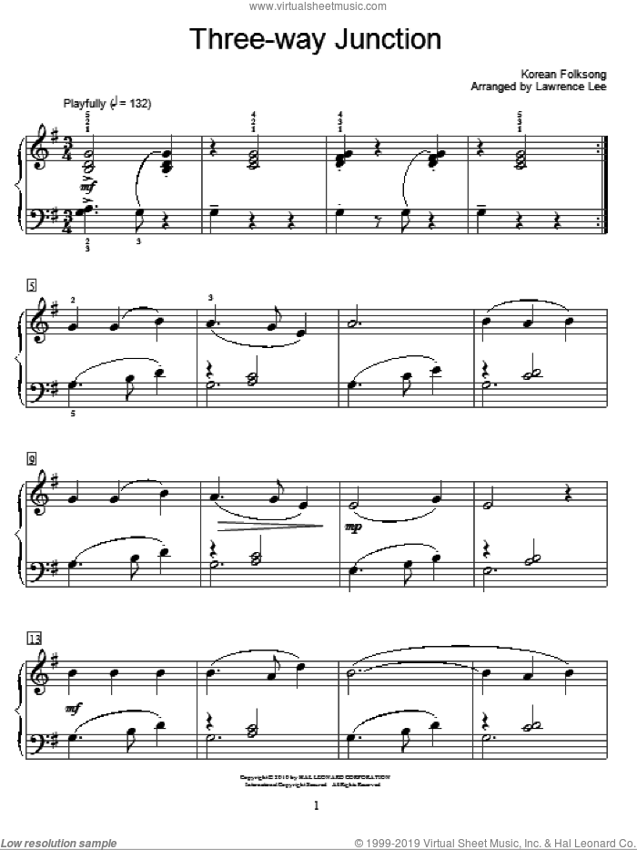 Three-Way Junction sheet music for piano solo (elementary)  and Lawrence Lee, beginner piano (elementary)