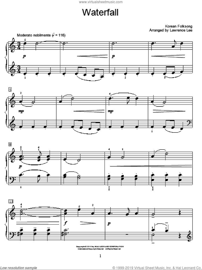 Waterfall sheet music for piano solo (elementary)  and Lawrence Lee, beginner piano (elementary)