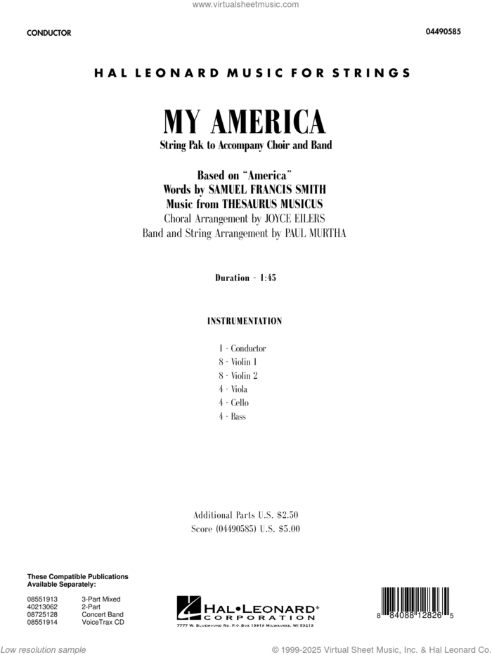 My America (arr. Paul Murtha) (COMPLETE) sheet music for orchestra by Paul Murtha and Joyce Eilers Bacak, intermediate skill level