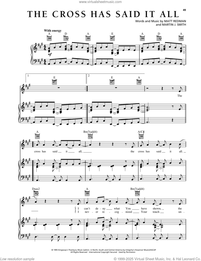 The Cross Has Said It All sheet music for voice, piano or guitar by Matt Redman and Martin J. Smith, intermediate skill level