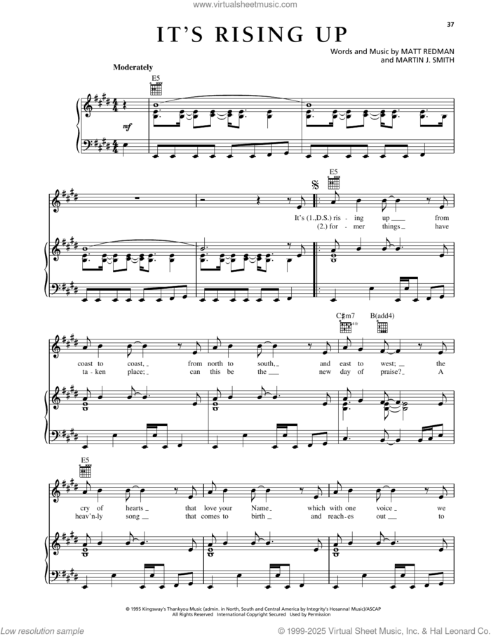 It's Rising Up sheet music for voice, piano or guitar by Matt Redman and Martin J. Smith, intermediate skill level