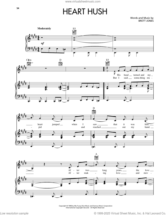 Heart Hush sheet music for voice, piano or guitar by Reba McEntire and Brett Jones, intermediate skill level