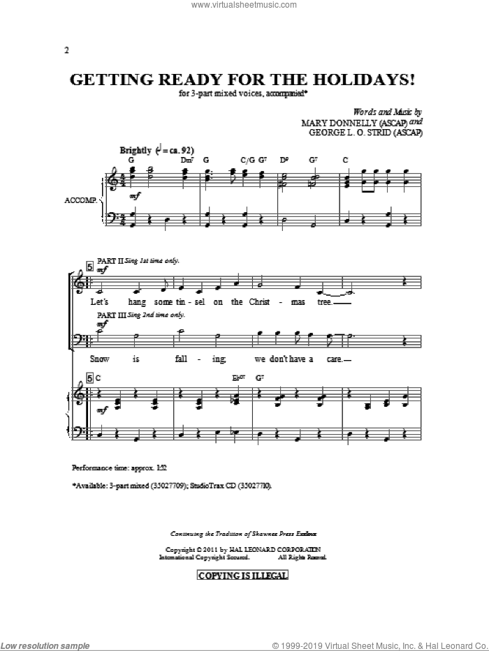 Getting Ready For The Holidays! sheet music for choir (3-Part Mixed) by Mary Donnelly and George L.O. Strid, intermediate skill level