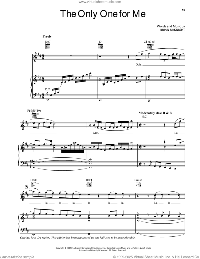 The Only One For Me sheet music for voice, piano or guitar by Brian McKnight, intermediate skill level