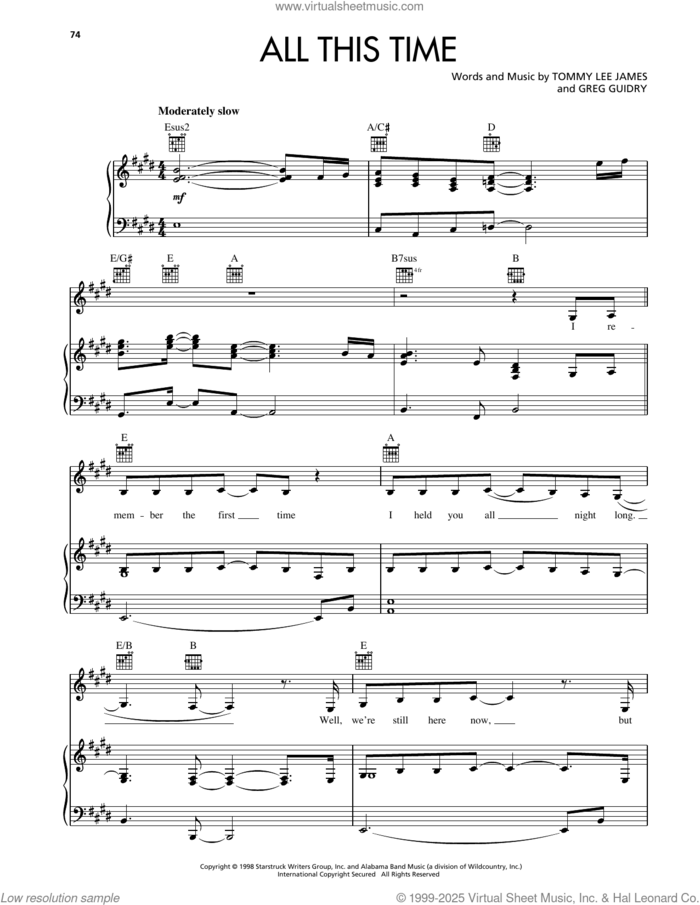 All This Time sheet music for voice, piano or guitar by Reba McEntire, Greg Guidry and Tommy Lee James, intermediate skill level