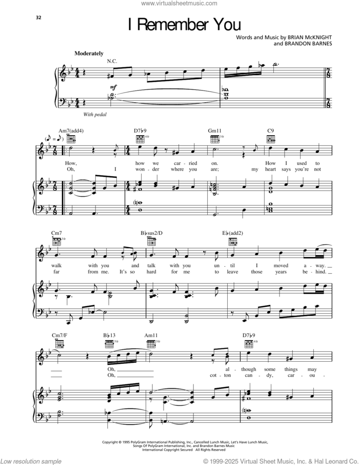 I Remember You sheet music for voice, piano or guitar by Brian McKnight and Brandon Barnes, intermediate skill level