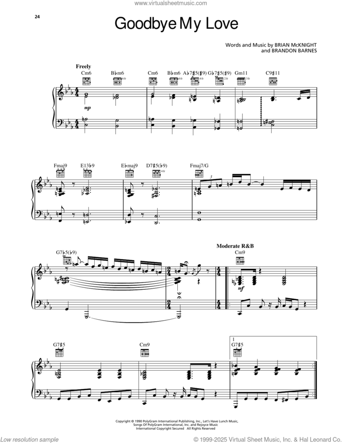 Goodbye My Love sheet music for voice, piano or guitar by Brian McKnight and Brandon Barnes, intermediate skill level