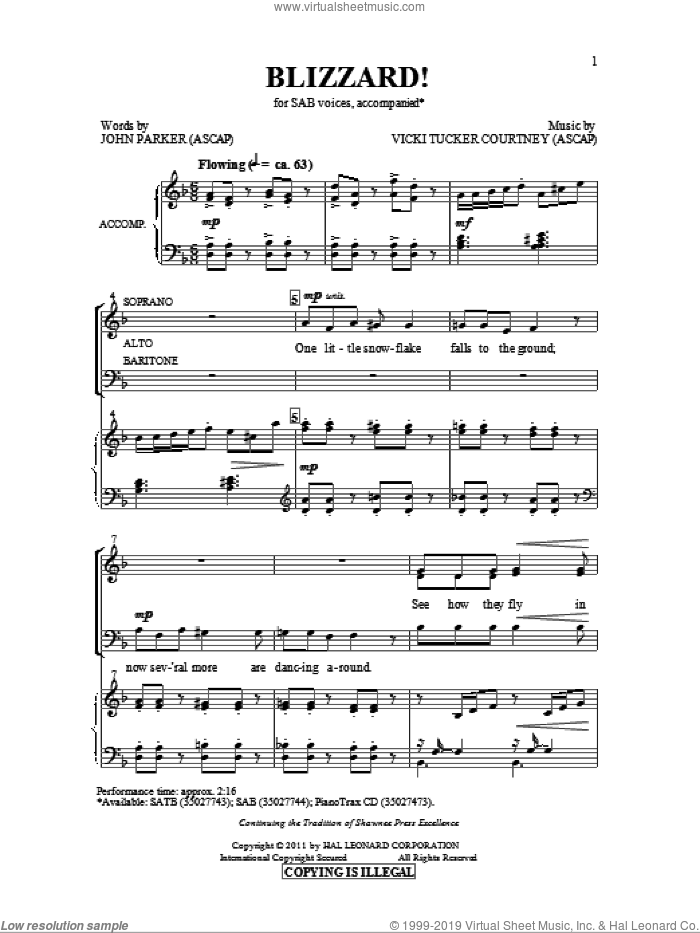 Blizzard sheet music for choir (SAB: soprano, alto, bass) by Vicki Tucker Courtney and John Parker, intermediate skill level
