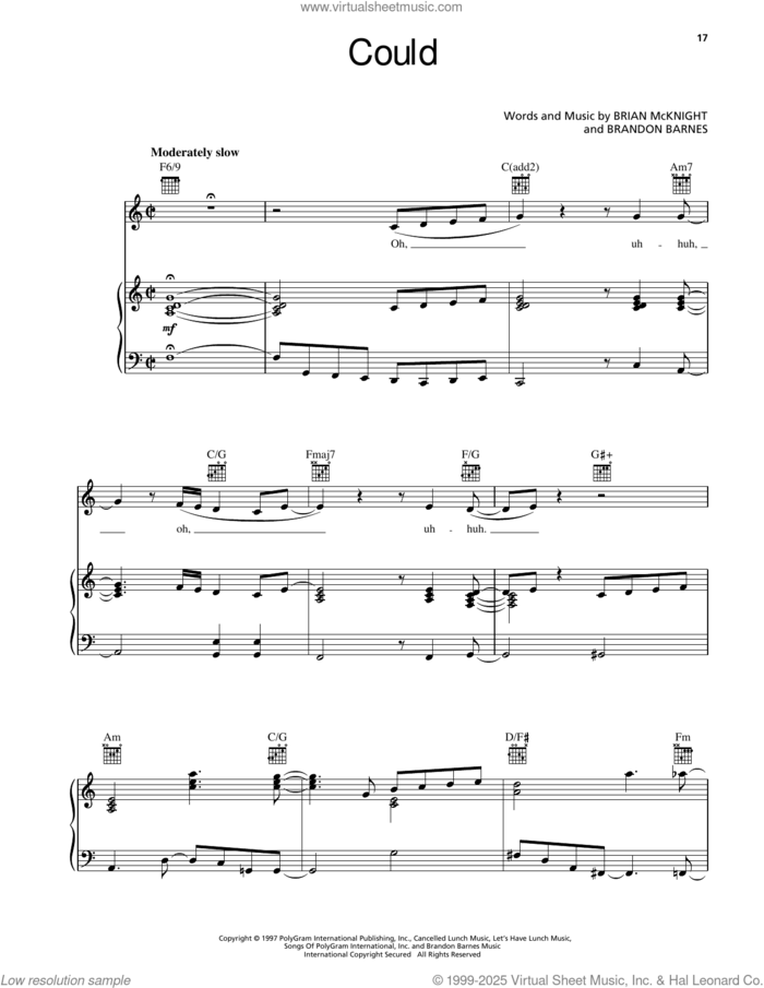 Could sheet music for voice, piano or guitar by Brian McKnight and Brandon Barnes, intermediate skill level
