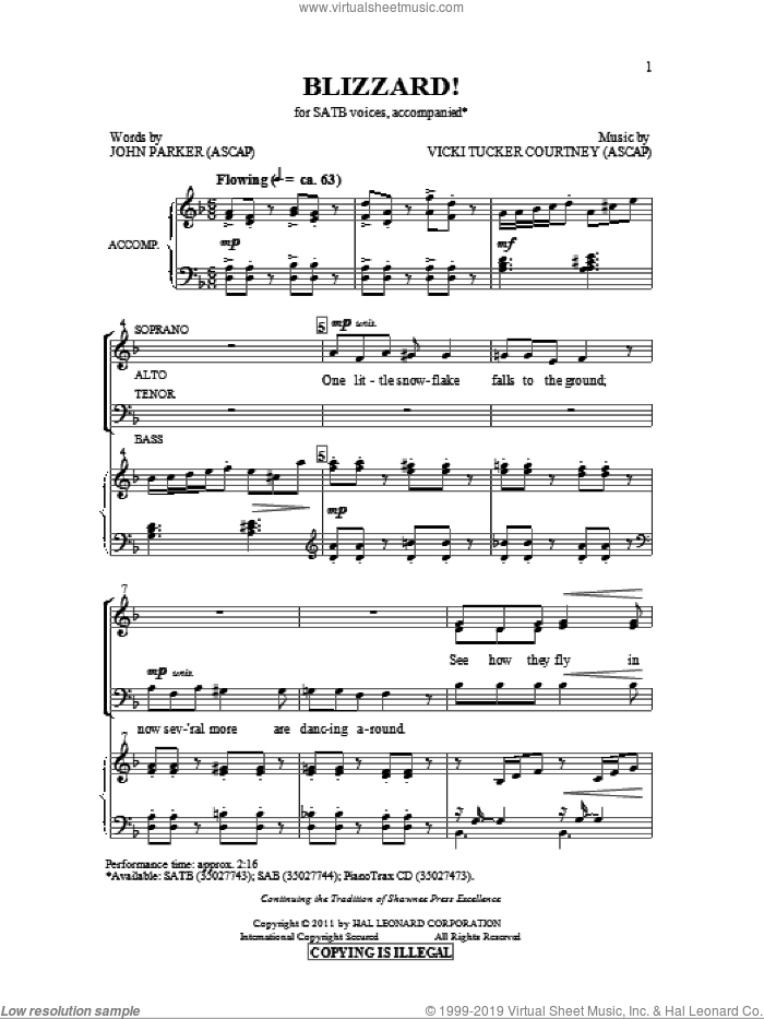 Blizzard sheet music for choir (SATB: soprano, alto, tenor, bass) by Vicki Tucker Courtney and John Parker, intermediate skill level