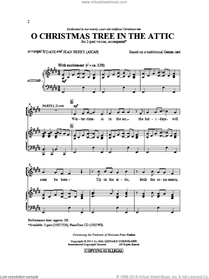 O Christmas Tree In The Attic sheet music for choir (2-Part) by Dave Perry, Jean Perry and Miscellaneous, intermediate duet