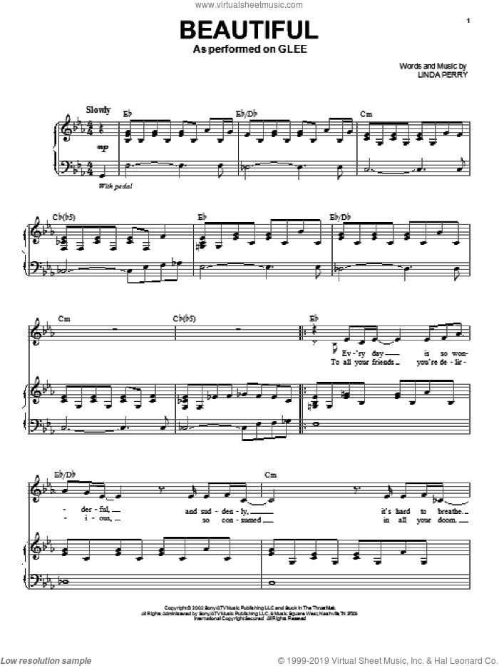 Beautiful sheet music for voice and piano by Glee Cast, Christina Aguilera, Miscellaneous and Linda Perry, intermediate skill level