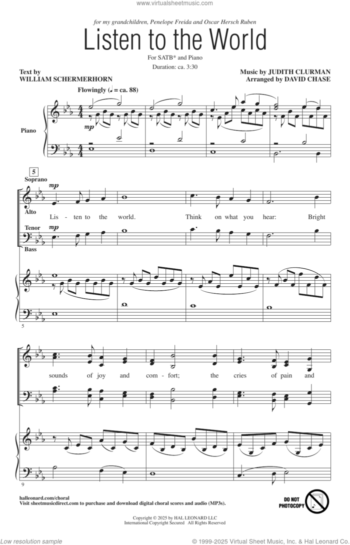 Listen To The World sheet music for choir (SATB: soprano, alto, tenor, bass) by Judith Clurman and William Schermerhorn, intermediate skill level