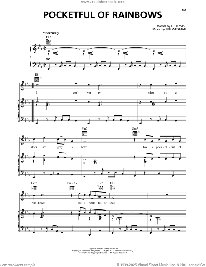 Pocketful Of Rainbows sheet music for voice, piano or guitar by Elvis Presley, Ben Weisman and Fred Wise, intermediate skill level