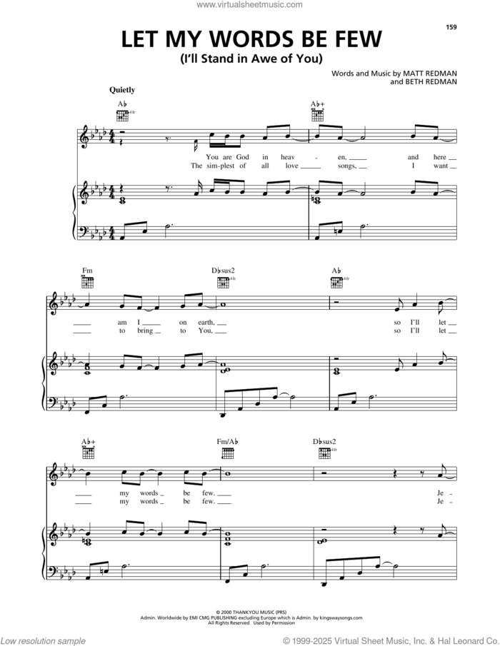 Let My Words Be Few (You Are God In Heaven) sheet music for voice, piano or guitar by Matt Redman and Beth Redman, intermediate skill level