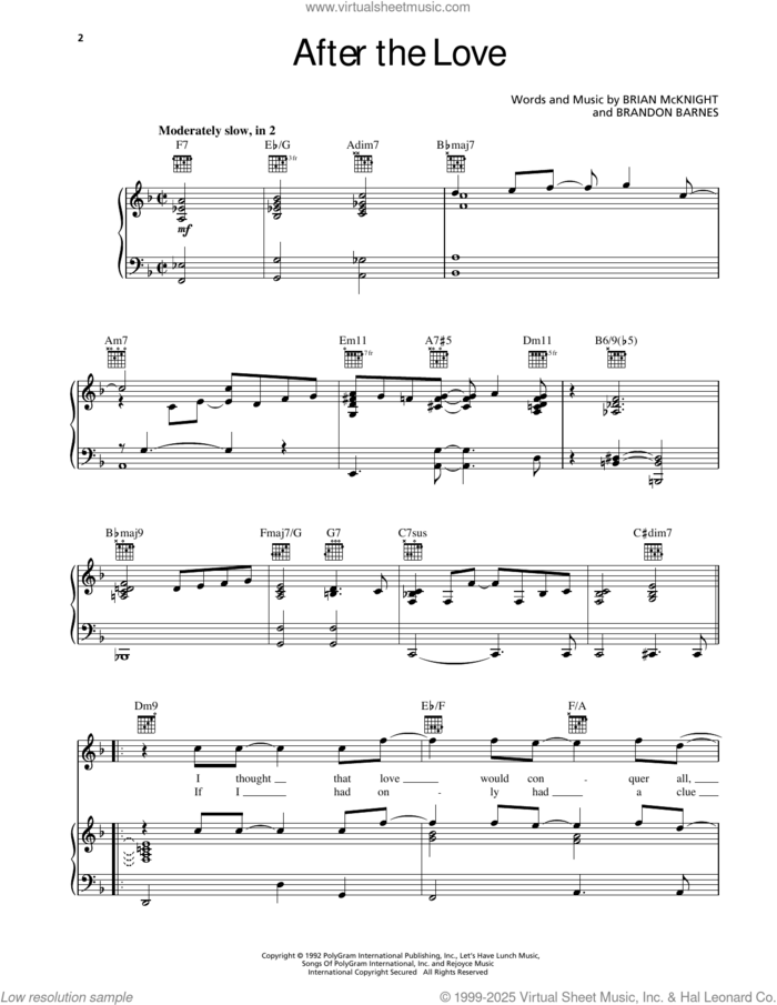 After The Love sheet music for voice, piano or guitar by Brian McKnight and Brandon Barnes, intermediate skill level