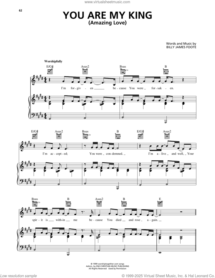 You Are My King (Amazing Love) sheet music for voice, piano or guitar by Passion and Billy James Foote, intermediate skill level