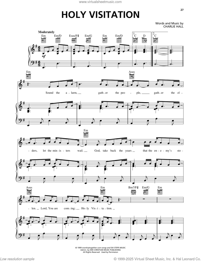 Holy Visitation sheet music for voice, piano or guitar by Charlie Hall, intermediate skill level