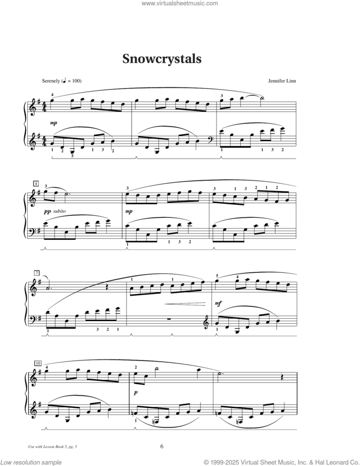 Snowcrystals sheet music for piano solo (elementary) by Jennifer Linn, beginner piano (elementary)