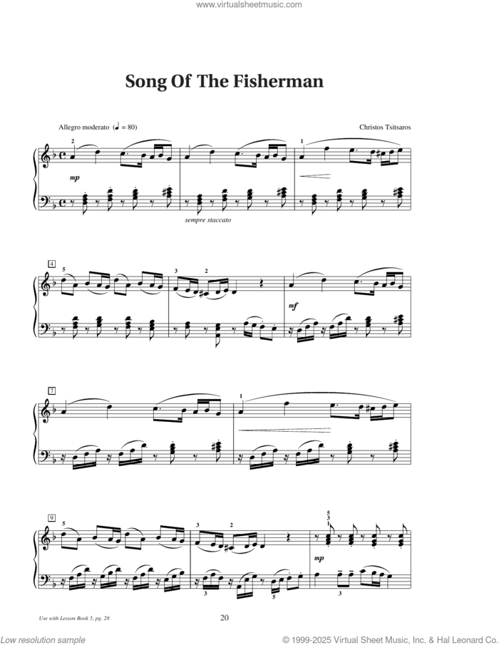 Song Of The Fisherman sheet music for piano solo (elementary) by Christos Tsitsaros, beginner piano (elementary)