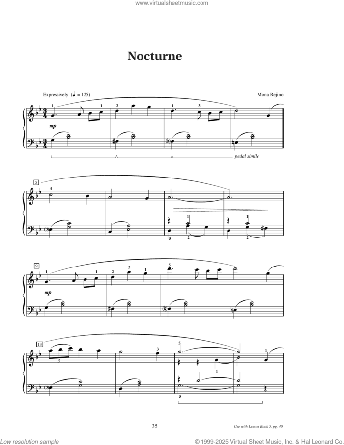 Nocturne sheet music for piano solo (elementary) by Mona Rejino, beginner piano (elementary)