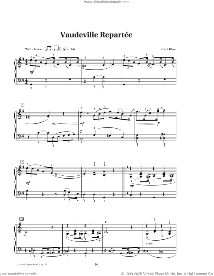 Vaudeville Repartee sheet music for piano solo (elementary) by Carol Klose, beginner piano (elementary)
