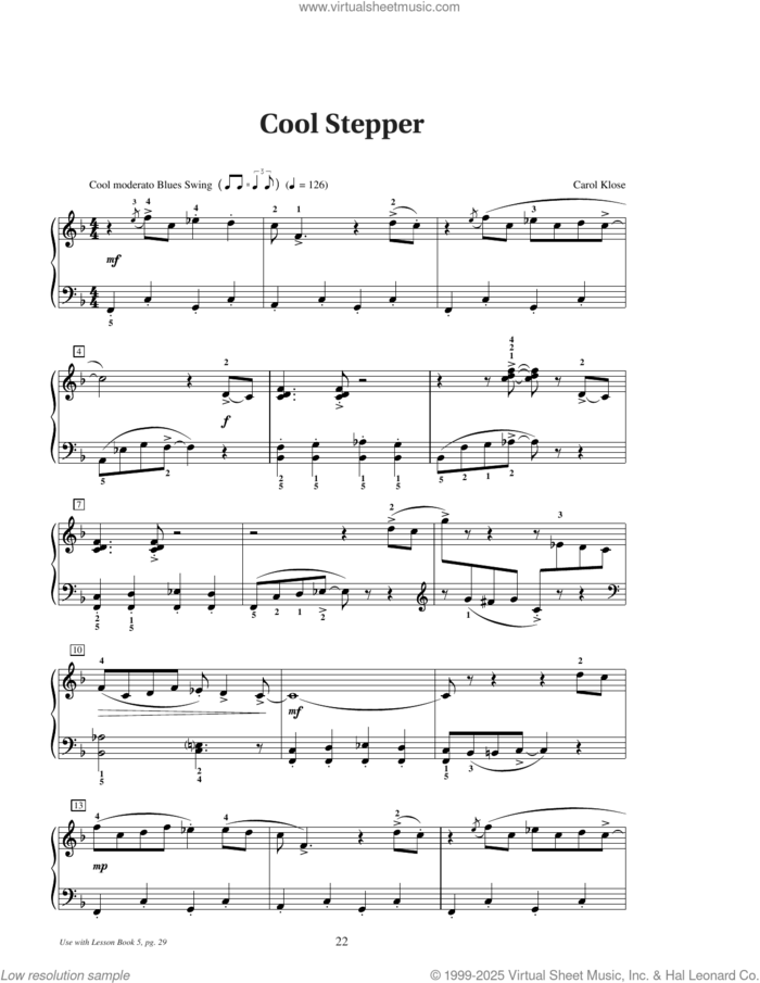 Cool Stepper sheet music for piano solo (elementary) by Carol Klose, beginner piano (elementary)