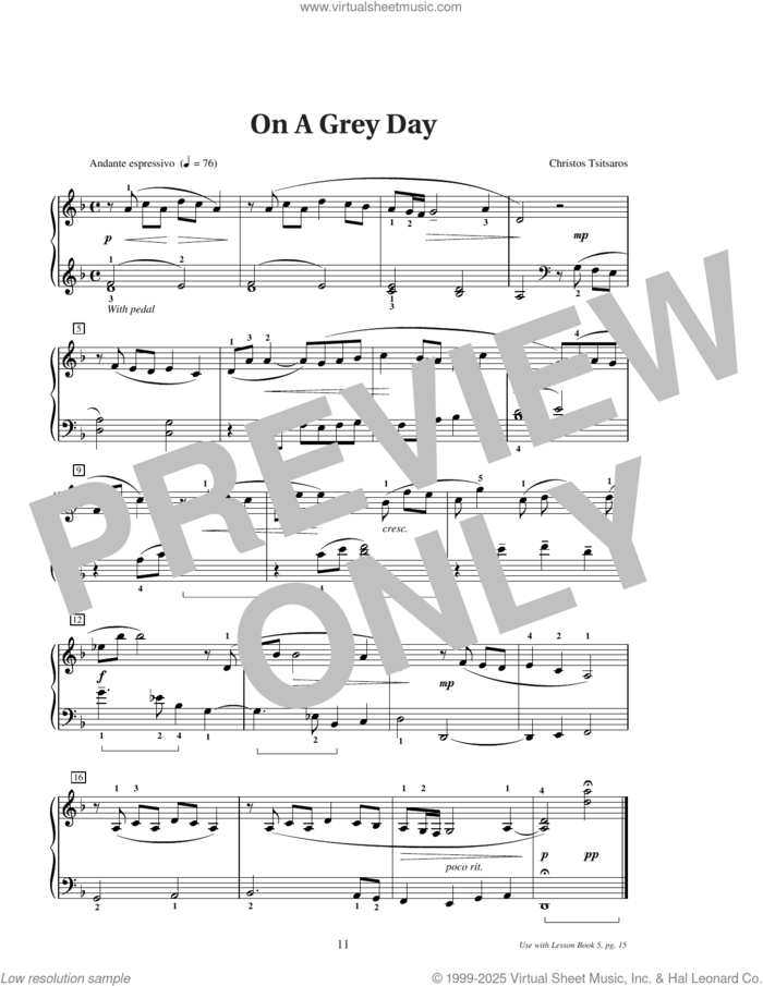 On A Grey Day sheet music for piano solo (elementary) by Christos Tsitsaros, beginner piano (elementary)