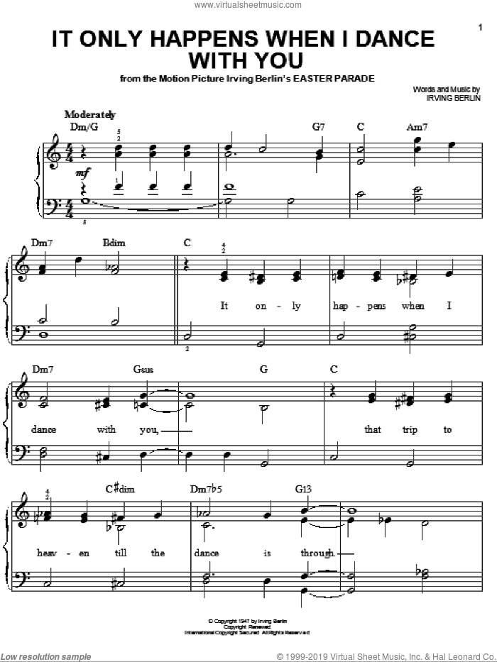 It Only Happens When I Dance With You sheet music for piano solo by Irving Berlin, easy skill level