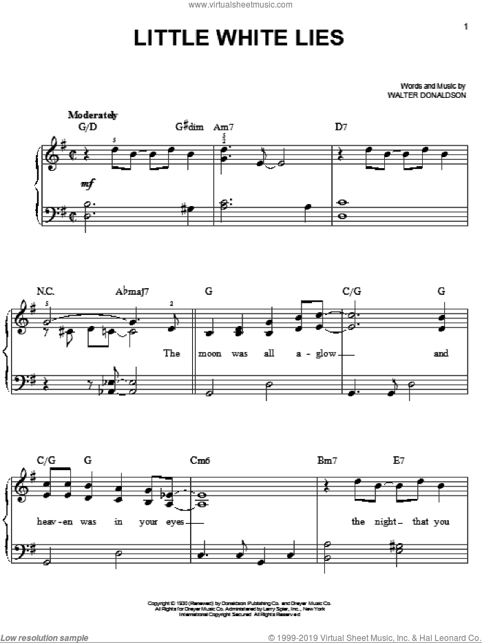 Little White Lies sheet music for piano solo by Walter Donaldson, easy skill level
