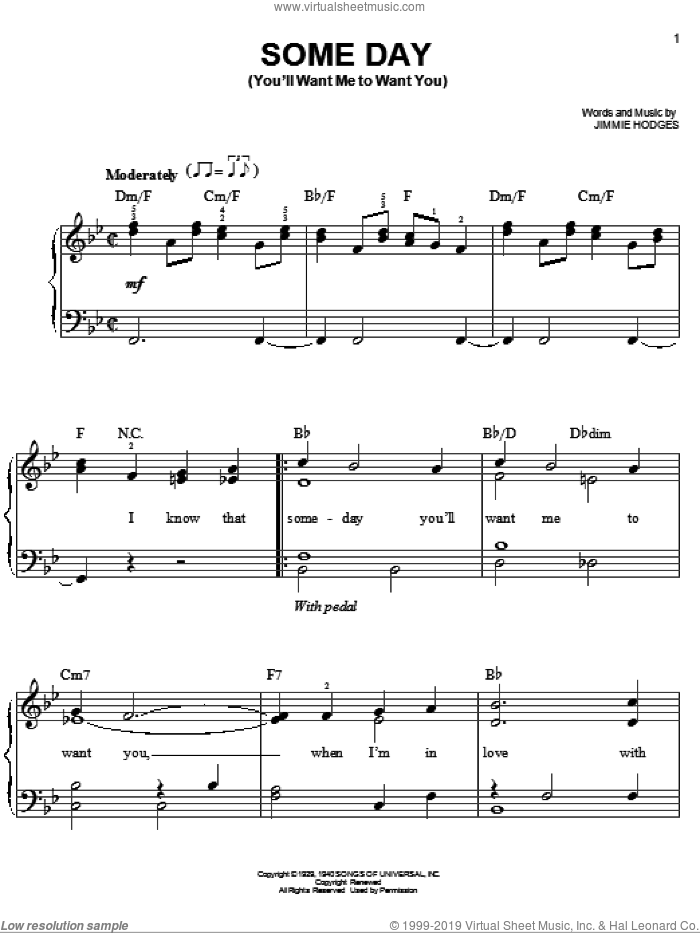 Some Day (You'll Want Me To Want You) sheet music for piano solo by Jimmie Hodges, easy skill level