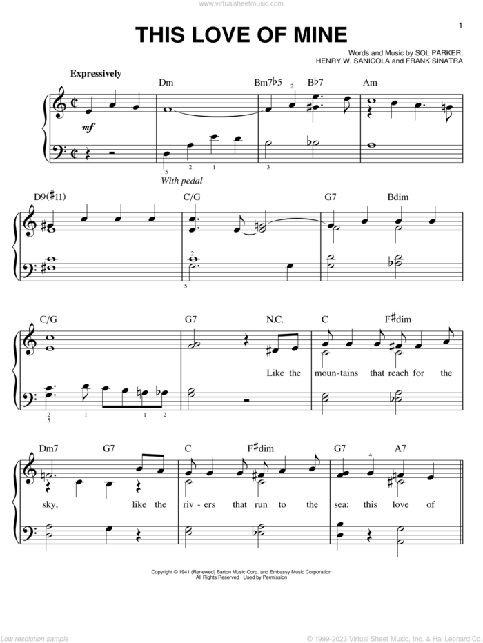 This Love Of Mine sheet music for piano solo by Frank Sinatra, Henry W. Sanicola and Sol Parker, easy skill level