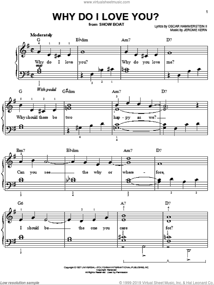 Why Do I Love You? sheet music for piano solo by Jerome Kern, Show Boat (Musical) and Oscar II Hammerstein, easy skill level