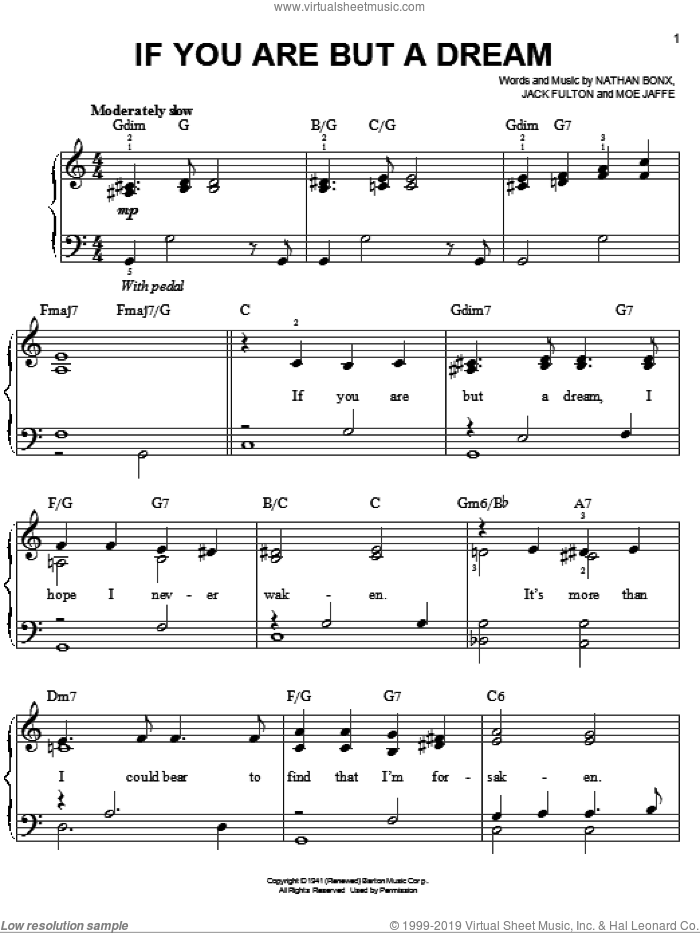 If You Are But A Dream sheet music for piano solo by Frank Sinatra, Jack Fulton, Moe Jaffe and Nathan Bonx, easy skill level