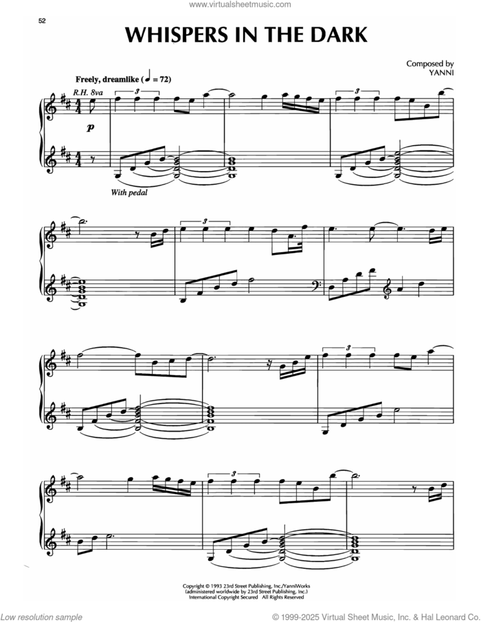 Whispers In The Dark sheet music for piano solo by Yanni, intermediate skill level