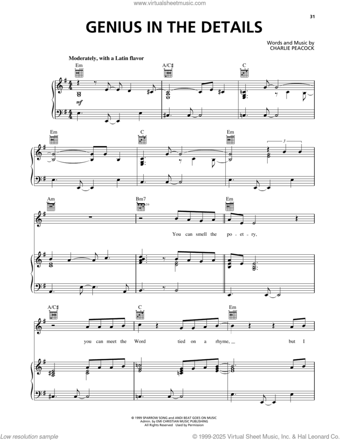 Genius In The Details sheet music for voice, piano or guitar by Charlie Peacock, intermediate skill level
