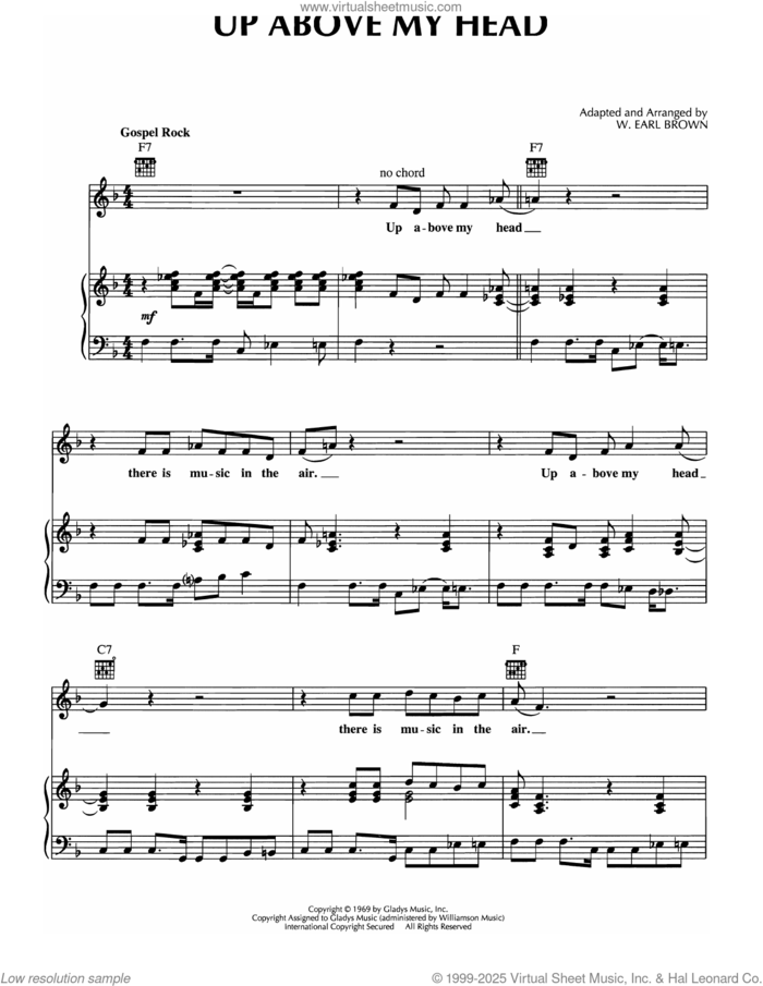 Up Above My Head sheet music for voice, piano or guitar by Elvis Presley and W. Earl Brown (arr.), intermediate skill level