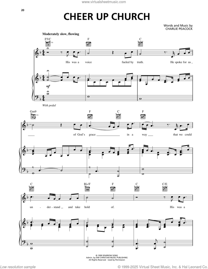 Cheer Up Church sheet music for voice, piano or guitar by Charlie Peacock, intermediate skill level