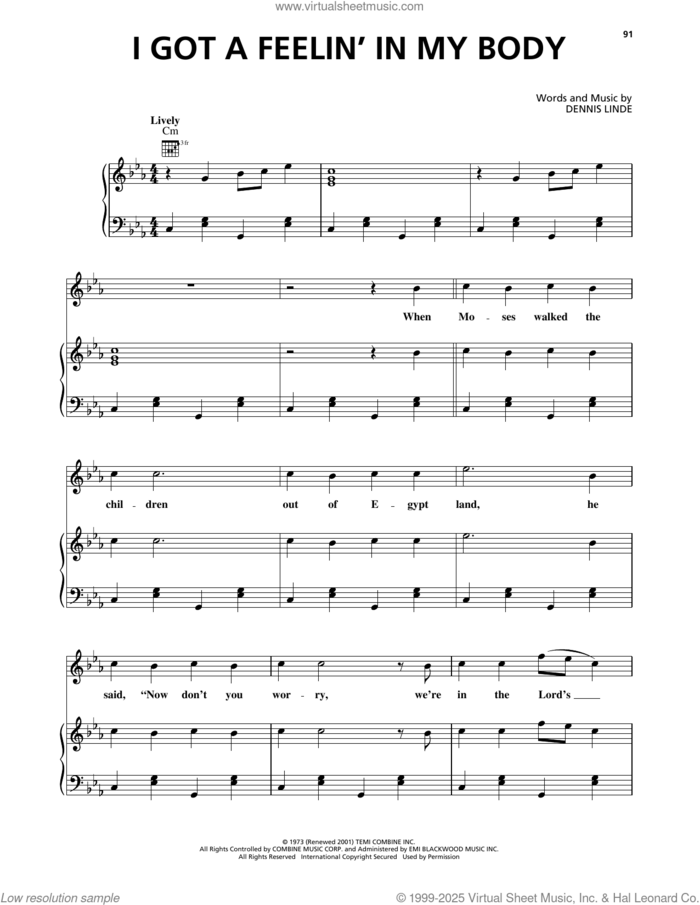 I Got A Feelin' In My Body sheet music for voice, piano or guitar by Elvis Presley and Dennis Linde, intermediate skill level