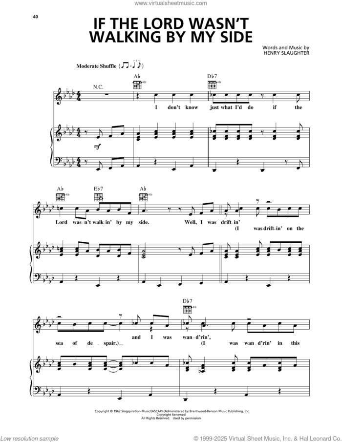 If The Lord Wasn't Walking By My Side sheet music for voice, piano or guitar by Elvis Presley and Henry Slaughter, intermediate skill level