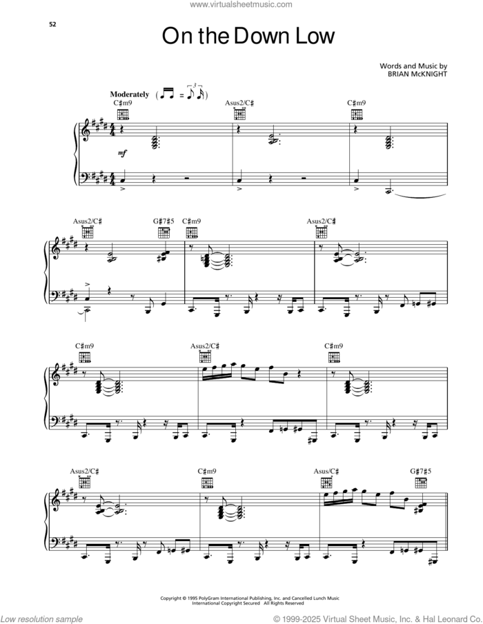 On The Down Low sheet music for voice, piano or guitar by Brian McKnight, intermediate skill level