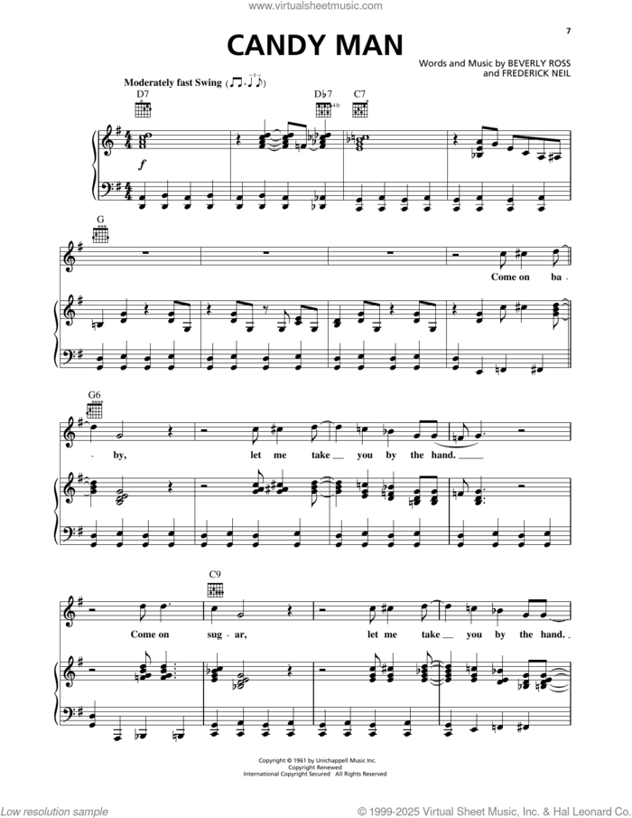 Candy Man sheet music for voice, piano or guitar by Roy Orbison, Beverly Ross and Fred Neil, intermediate skill level
