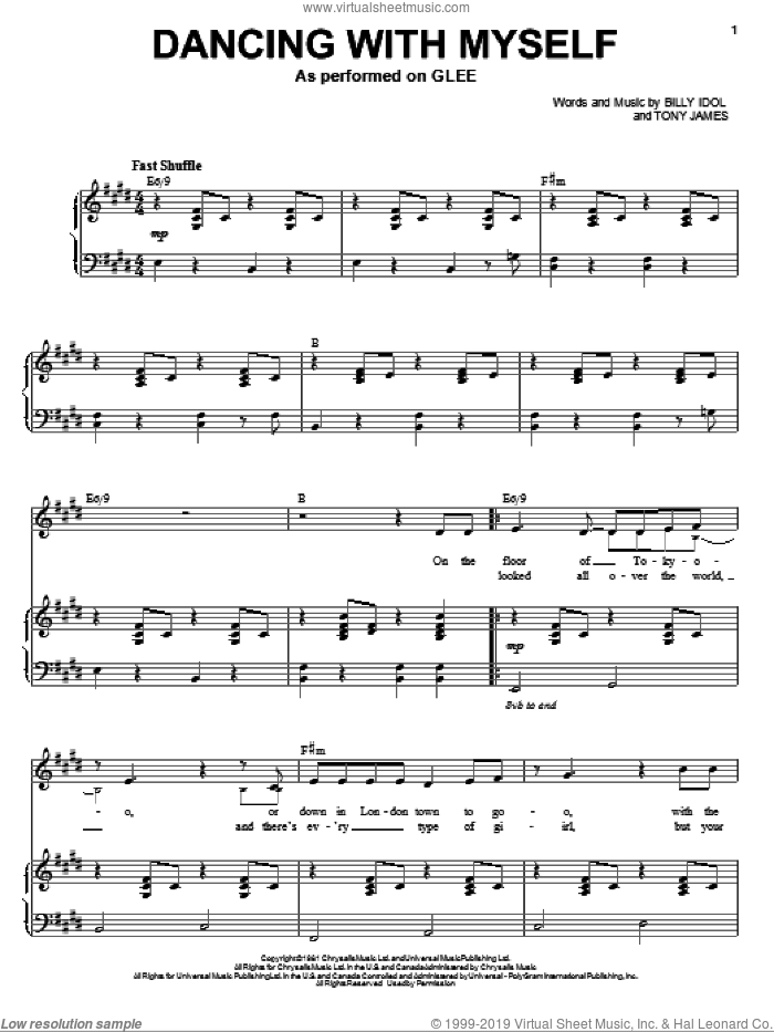 Dancing With Myself sheet music for voice and piano by Glee Cast, Miscellaneous, Billy Idol and Tony James, intermediate skill level