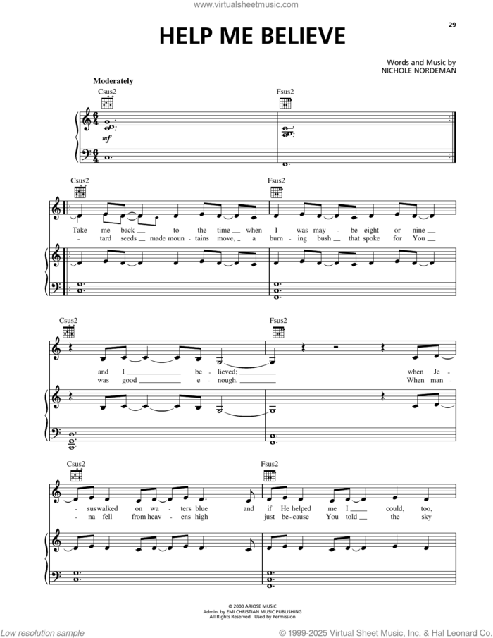 Help Me Believe sheet music for voice, piano or guitar by Nichole Nordeman, intermediate skill level