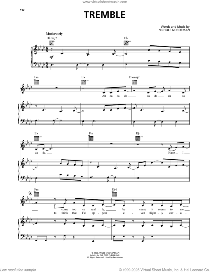 Tremble sheet music for voice, piano or guitar by Nichole Nordeman, intermediate skill level