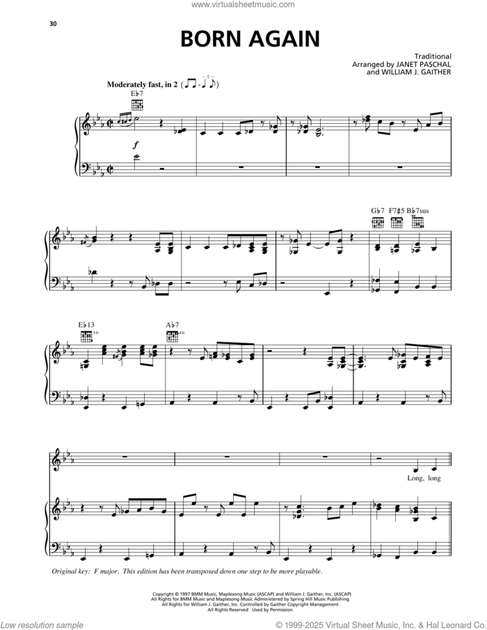 Born Again sheet music for voice, piano or guitar by Janet Paschal, Miscellaneous and William J. Gaither, intermediate skill level