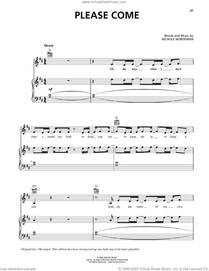 Please Come sheet music for voice, piano or guitar by Nichole Nordeman, intermediate skill level